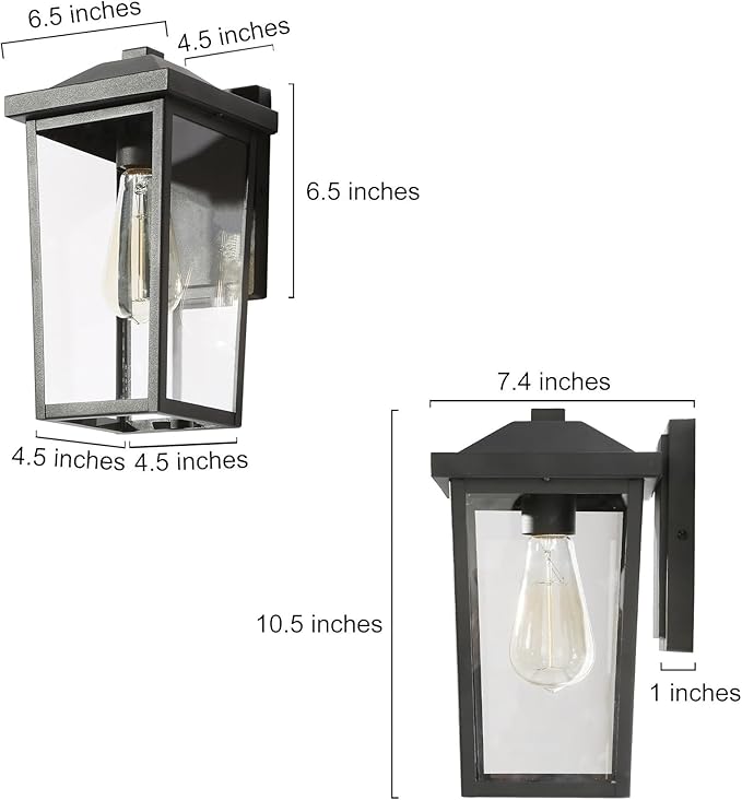 LALUZ Black Outdoor Wall Lights for House, Modern Farmhouse Porch Patio Lights Outdoor Wall Mount with Clear Glass, Waterproof Rectangular Exterior Outdoor Sconce Wall Lantern Light Fixture