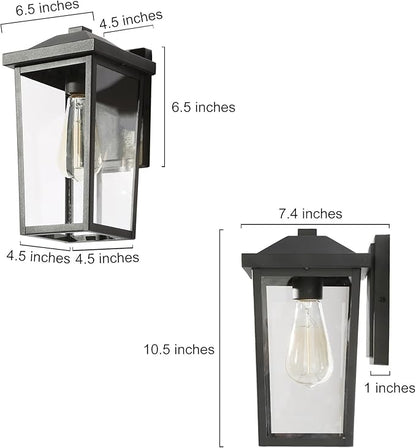 LALUZ Black Outdoor Wall Lights for House, Modern Farmhouse Porch Patio Lights Outdoor Wall Mount with Clear Glass, Waterproof Rectangular Exterior Outdoor Sconce Wall Lantern Light Fixture