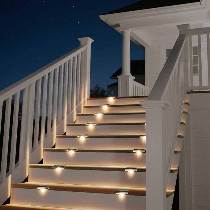 Solar Stair Lights Outdoor Waterproof, 8 Pack Solar Step Lights for Outside Warm White Deck Lighting for Step | Lumora