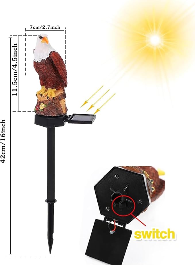 Eagle Solar Garden Lights - Outdoor Decor with LED Path Lights, Animal Statue Kitnish