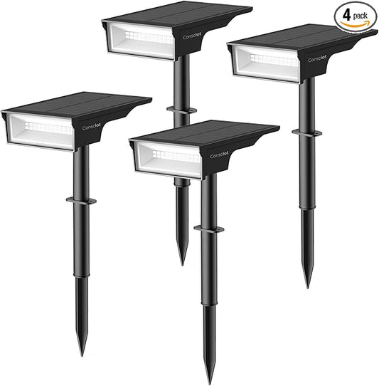 Consciot Solar Lights Outdoor Waterproof, 3000/5000/6500K Solar Spot Lights, Adjustable 170° Garden Lights for Outside Yard Landscape Lighting Pathway Halloween, IP65, Auto On/Off, 4 Pack, WS002UCW