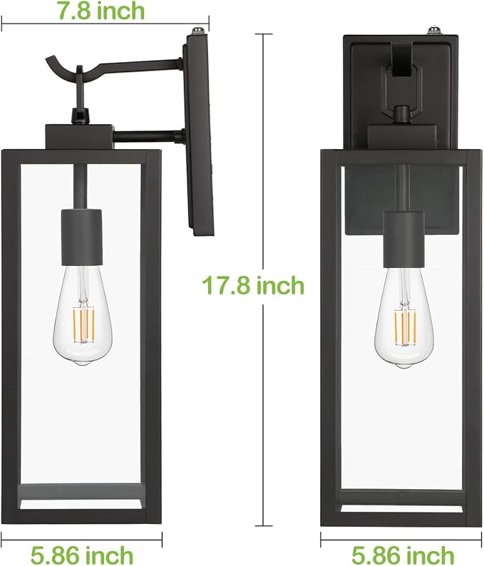 hykolity Large Size Dusk to Dawn Outdoor Wall Lanterns, 18 Inch Outdoor Wall Light Fixtures, Matte Black Porch | Lumora