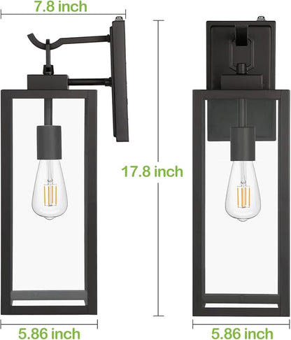 hykolity Large Size Dusk to Dawn Outdoor Wall Lanterns, 18 Inch Outdoor Wall Light Fixtures, Matte Black Porch Lights, Exterior Wall Lighting, Architectural Outdoor Sconces, ETL Listed, 2 Pack