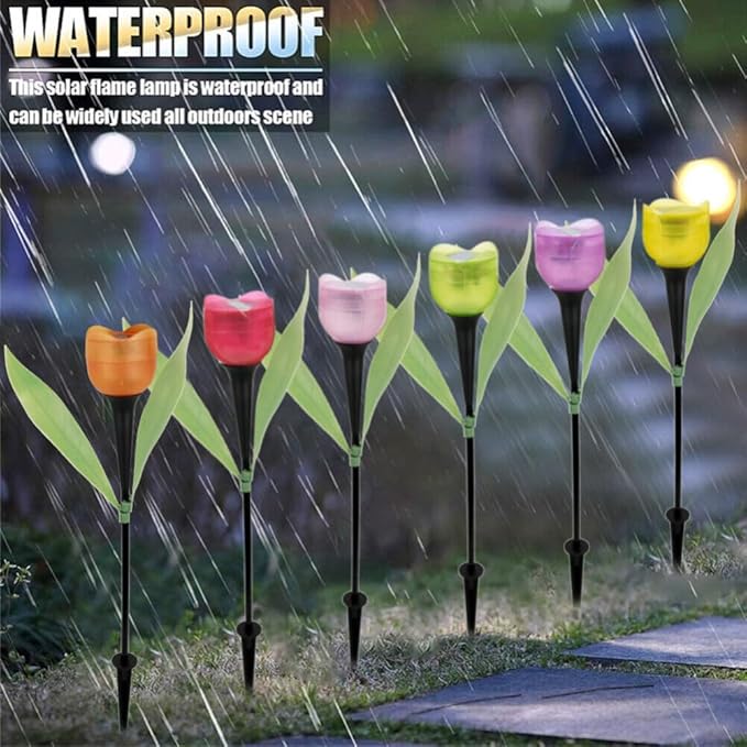 anso 6pcs Garden Tulip Flower Shape LED Solar Powered Lights Outdoor Yard Standing Decors (Red) | Lumora