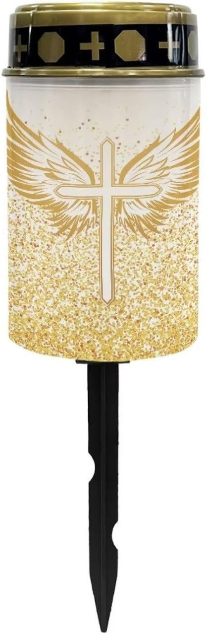 Angel Wing Cemetery Solar Lights for Grave Cross Outdoor Waterproof Cemetery Landscape Lights Solar Powered Solar Garden Stake Lights for Yard Garden, Gold