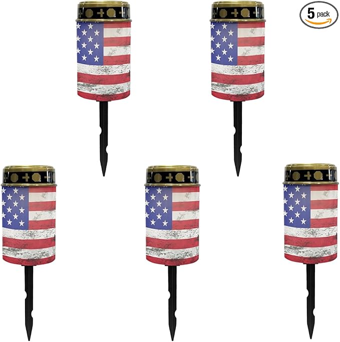 US Flag Outdoor Solar Lights,Solar Stake Lights Waterproof Solar Garden Lights Landscape Lighting Solar Pathway Lights Solar Lantern Outdoor Powered-Warm White