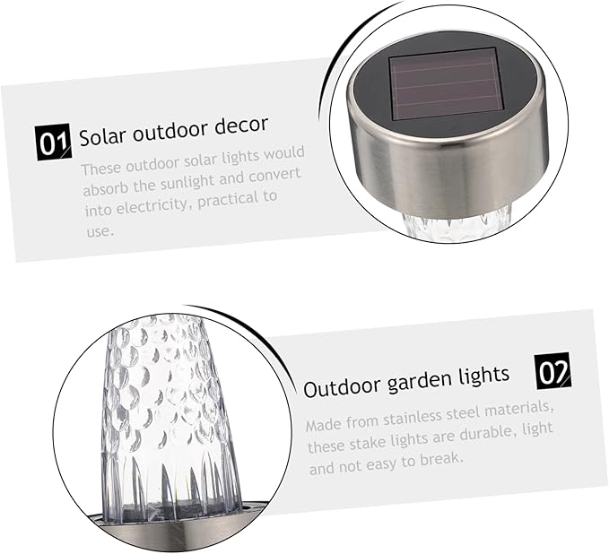 BESPORTBLE 12pcs Solar Garden Lights Waterproof Landscape Lighting Kit for Yard Pathway Decor Stainless Steel Stake Lights Solar Powered Outdoor for Garden and Patio