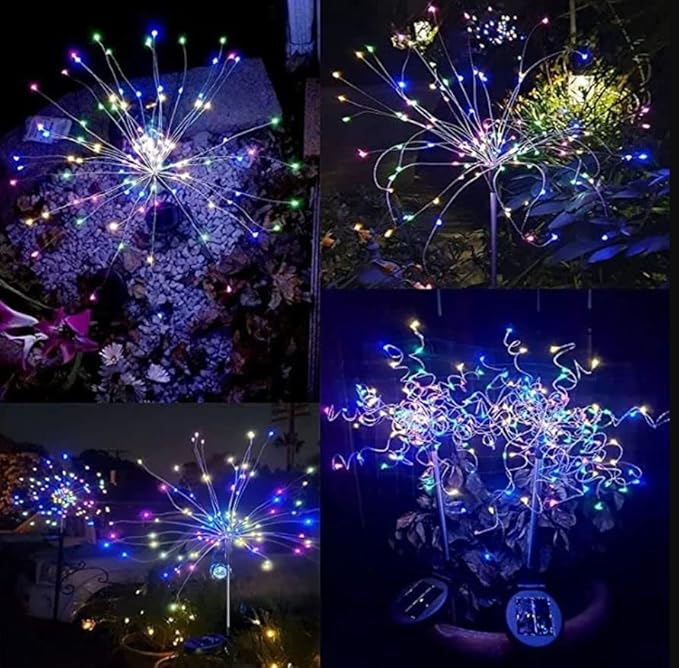 Solar Firework Light, 105 LED Multi Color Outdoor Firework Solar Garden Decorative Lights for Walkway Pathway Backyard Christmas Decoration Parties (2 Pieces)