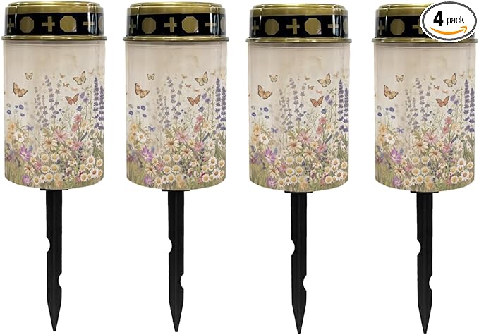 Tropical Floral Outdoor Solar Lights Waterproof,Flameless Warm White Lantern Solar-Powered Fairy Lights for Outside,Landscape Lighting for Yard Patio Driveway,Wall Lights Auto On/Off