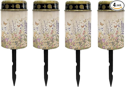 Tropical Floral Outdoor Solar Lights Waterproof,Flameless Warm White Lantern Solar-Powered Fairy Lights for Outside,Landscape Lighting for Yard Patio Driveway,Wall Lights Auto On/Off