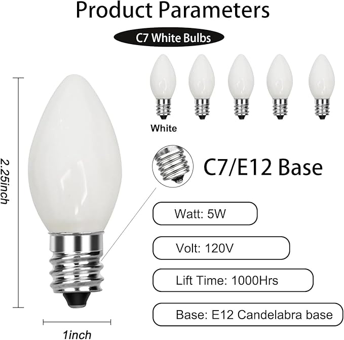 GOOTHY 25 Pack C7 White Replacement Bulbs, Ceramic C7 Incandescent Light Bulbs for Christmas Outdoor Patio Indoor | Lumora