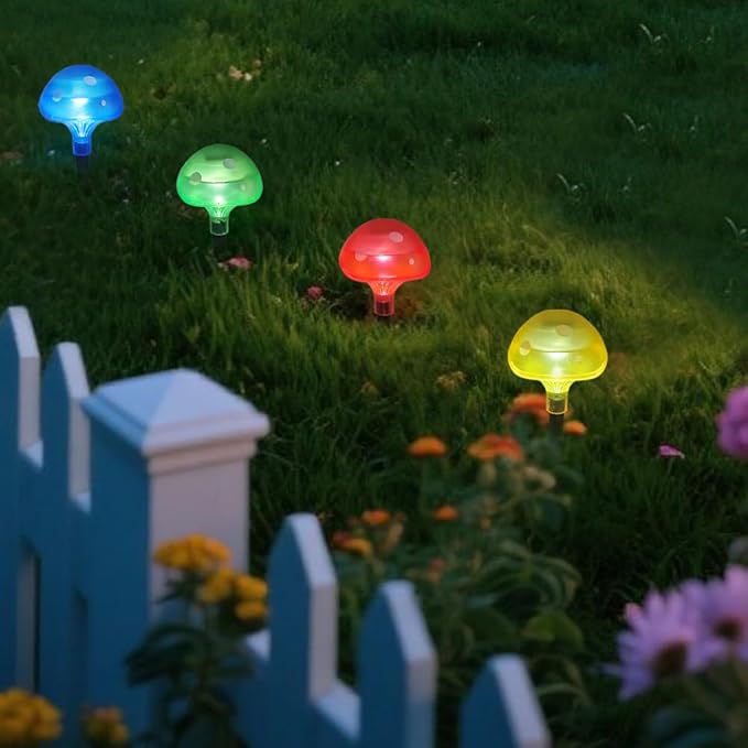 Bright Zeal 4-Pack Mushroom Solar Lights Outdoor Waterproof (8.5" Tall, 4" Wide) - Mushroom Outdoor Garden Red Green Yellow Blue - LED Garden Lamps for Outside Solar Fairy Stake Lamps