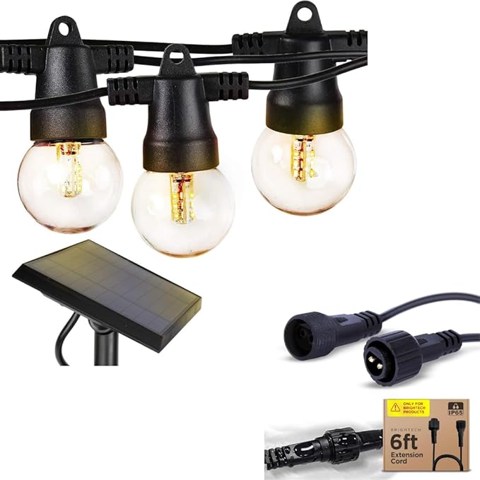 Brightech Bundle Ambience Pro - Waterproof Solar LED Outdoor String Lights – 1W Retro Edison Globe Bulbs - 27 Ft - Soft White Ambience Pro Waterproof Extension Cable for Solar