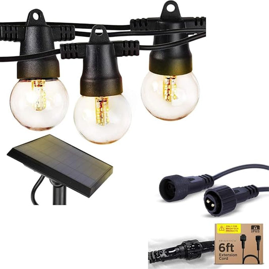 Brightech Bundle Ambience Pro - Waterproof Solar LED Outdoor String Lights – 1W Retro Edison Globe Bulbs - 27 Ft - Soft White Ambience Pro Waterproof Extension Cable for Solar