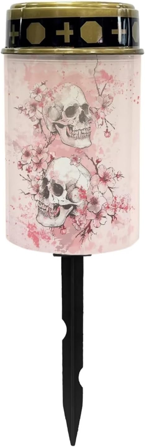 Skull Cherry Blossom Solar Garden Lights Outdoor Waterproof Cemetery Decorations for Grave Outdoor Lights, Multipurpose Solar Lights Decorative Memorial Lights for Loss of Loved One