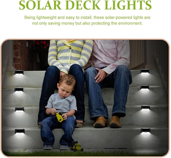 6pcs Waterproof LED Solar Fence Lights Outdoor Stair Lighting for Garden Yard Corridor Deck, Solar-Powered Landscape Step Lamps with White Light for Patio and Walkway
