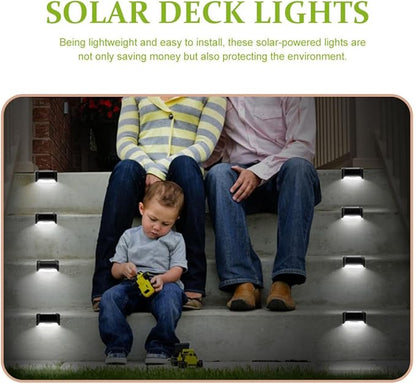 6pcs Waterproof LED Solar Fence Lights Outdoor Stair Lighting for Garden Yard Corridor Deck, Solar-Powered Landscape Step Lamps with White Light for Patio and Walkway