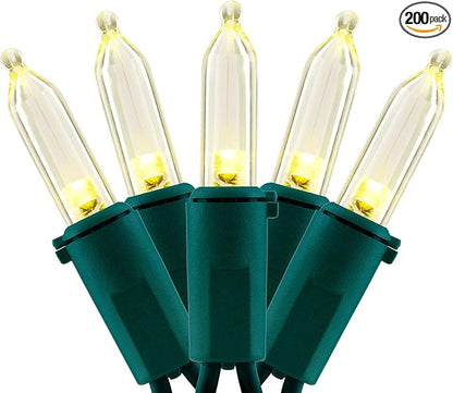 YULETIME 200 Count Warm White LED Christmas Lights, 66 Feet Green Wire UL Certified Commercial Grade Holiday String Light Set (Warm White)