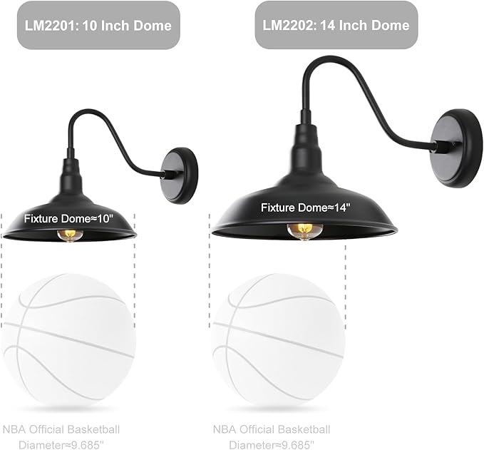 Black Gooseneck Barn Light for Farmhouse 10 Inch Dome Exterior Lights Fixture with Wall Mount, Outdoor Wall Sconce | Lumora