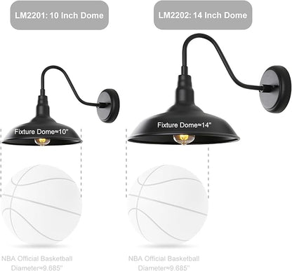14 Inch Outdoor Gooseneck Light Fixture for Porch, 2 Pack Large Exterior Barn Lights for Farmhouse, Black Outside Wall Sconce for Porch Patio Garage