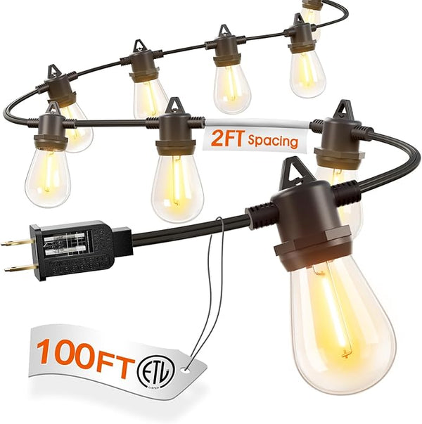 addlon 100FT Outdoor String Lights LED Waterproof Patio Lights with 54 Edison Dimmable Bulbs Shatterproof Hanging | Lumora