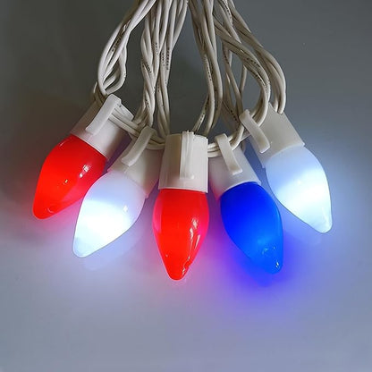 Red White and Blue String Lights 25Ft C7 LED 4th of July Light with 25 Shatterproof Patriotic Lights Plug in Christmas Light for Home Indoor Outdoor Presidents Day Memorial Day Fourth of July Decor