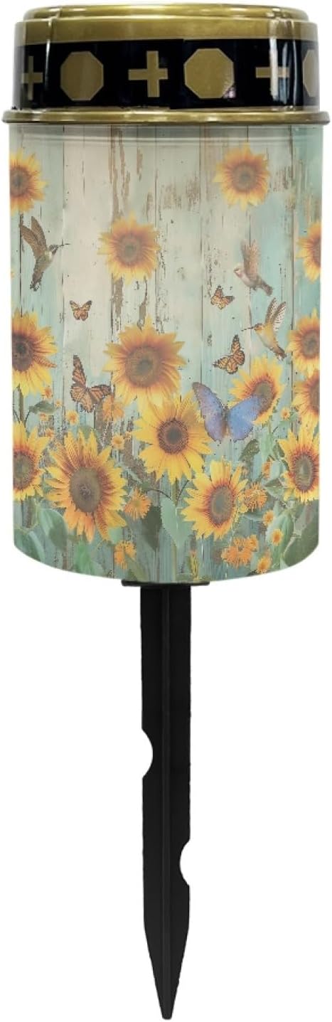 Sunflower Wood Solar Garden Lights Outdoor Decorative,Solar Pathway Lights for Yard Patio Driveway,LED Solar Lantern Landscape Lighting Waterproof Flameless Lights