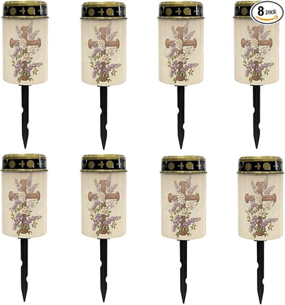 Solar Lights Outdoor Grave Crosses for Cemetery,Solar Garden Stake Lights Outdoor Powered Landscape Lighting Warm White Solar Lantern Solar Fairy Lights for Outside,Wall Light Auto On/Off
