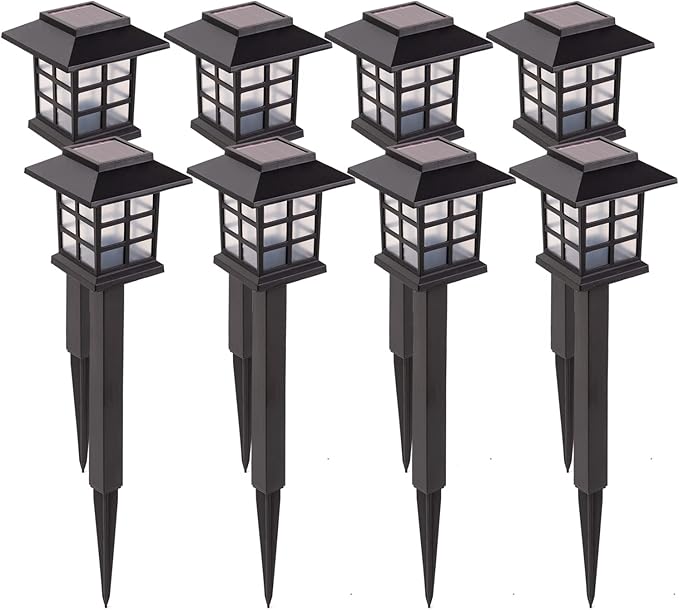 LAUREL CANYON 8 Pack Solar Pathway Lights, Outdoor Solar Landscape Lights, Walkway Lights with LED Light Bulbs for Garden, Path, Yard, Driveway Black