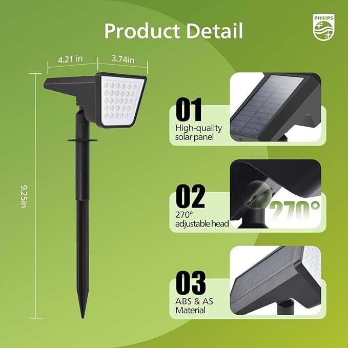 Philips 6 Packs Solar Spot Lights Outdoor Waterproof, 28 LED 3000K Solar Powered Landscape Pathway Lights, Dusk to | Lumora