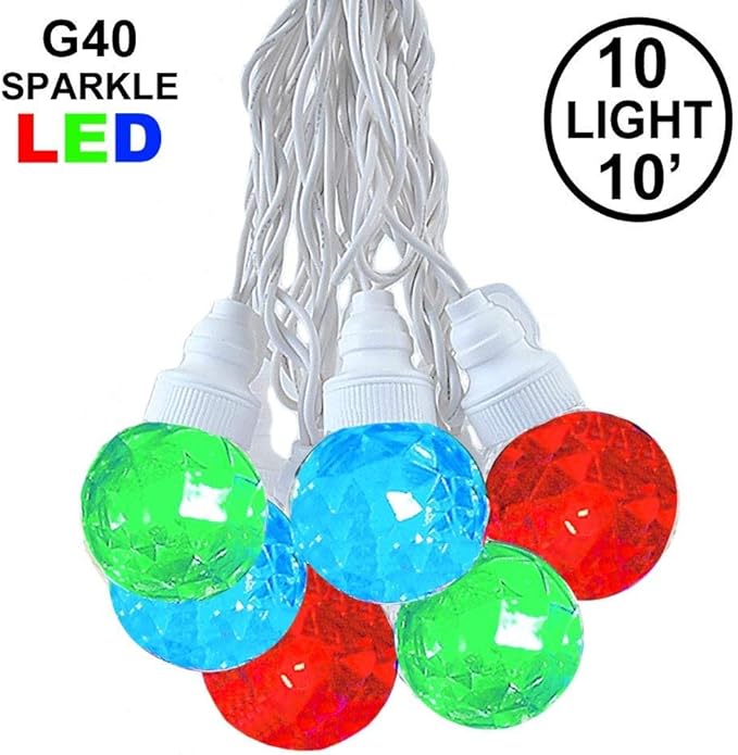 10 Foot LED G40 Sparkle Outdoor Patio String Lights with 10 Multi Globe Bulbs – Market Bistro Café Hanging String | Lumora