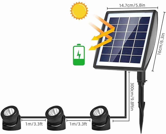 Solar Lights, Garden Outdoor Proof Water, LED Solar Pathway Lights with 3 Adjustable Heads, Stake Included, 2200mAh Battery, for Landscape, Yard, Pool, Walkway (Warm White, (Colored Light)
