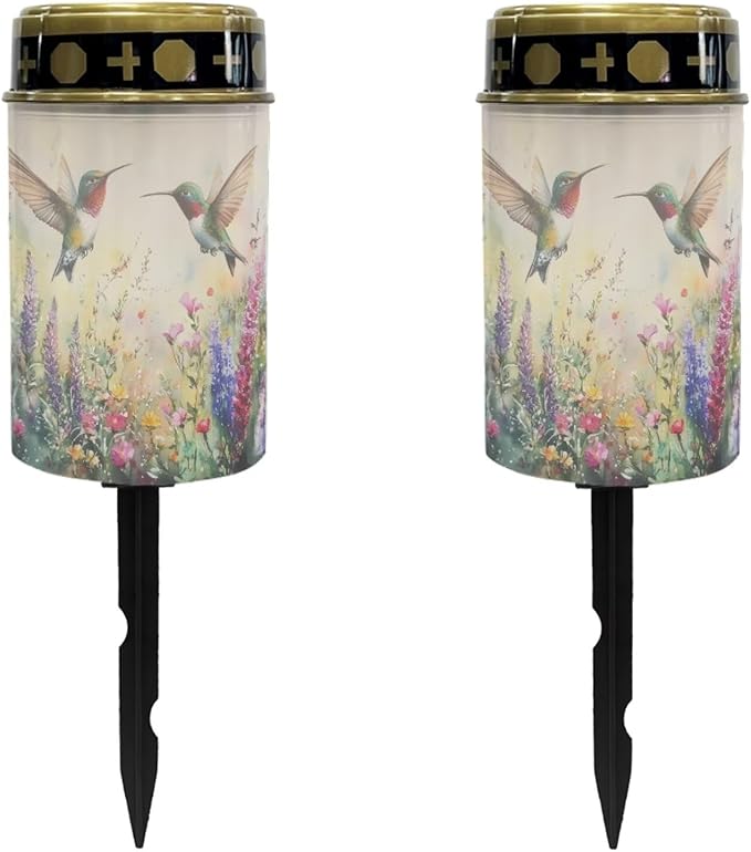 Hummingbird Spring Flower Solar Memorial Lights for Graves Solar Powered Outdoor Cemetery Solar Lights for Grave 2 Pack Cemetery Decorations for Grave for Remembrance Gifts