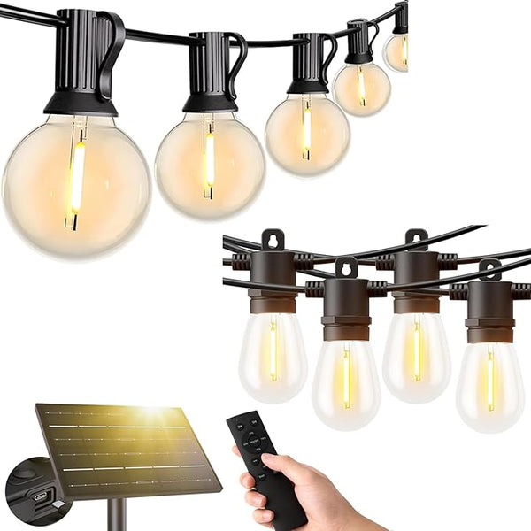 Svater 200FT Patio Lights + 50FT G40 Solar String Lights Outdoor with Remote | Lumora