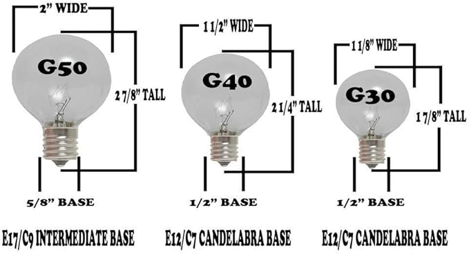 25 Foot G40 Outdoor Patio String Lights with 25 Clear Globe Bulbs – Indoor Outdoor String Lights – Market Bistro Café Hanging String Lights – C7/E12 Base - White Wire