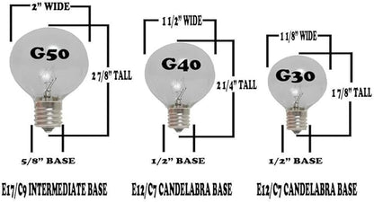 25 Foot G40 Outdoor Patio String Lights with 25 Clear Globe Bulbs – Indoor Outdoor String Lights – Market Bistro Café Hanging String Lights – C7/E12 Base - White Wire