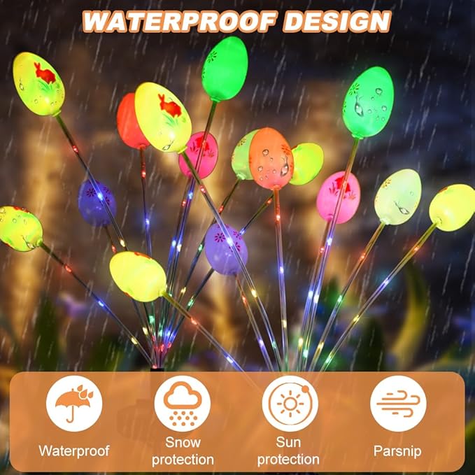 2 Packs Solar Easter Decorations Outdoor Stake Lights, LED Egg Lights for Easter Decor, Waterproof Solar Stake Light for Lawn Pathway Landscape Yard Porch Patio(Color:Colorful)