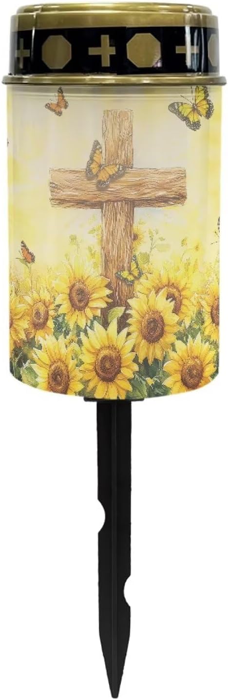 Cross Sunflower Print Solar Outdoor Lights Printed Garden Decor Solar Lights Cemetery Decorations for Grave Grave Decorations