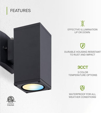 ASD 1 Light Square Dusk to Dawn LED Outdoor Wall Light Fixture | 9W 1000LM 3000K-5000K 120V Cylinder Up Down Lights | Exterior Wall Sconce | Front Door, Porch, Patio | Black, ETL 6 Pack