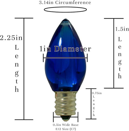 LED Christmas Outdoor Light Bulbs C7 C9 Twinkle Blinking Candelabra Style Replacement Box of 25 (Transparent Blue, C7)
