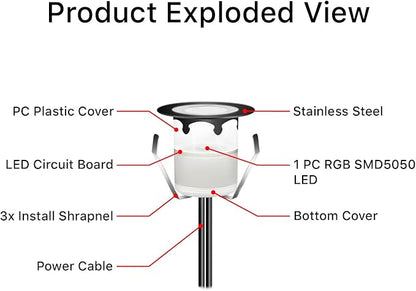 Recessed LED Deck Lights Kits with Protecting Shell,10Pack Φ1.18 IP67 Waterproof 12V Low Voltage Embedded Step Stair Warm White Outdoor Landscape LED Lighting for Yard,Garden,Floor,Entryways