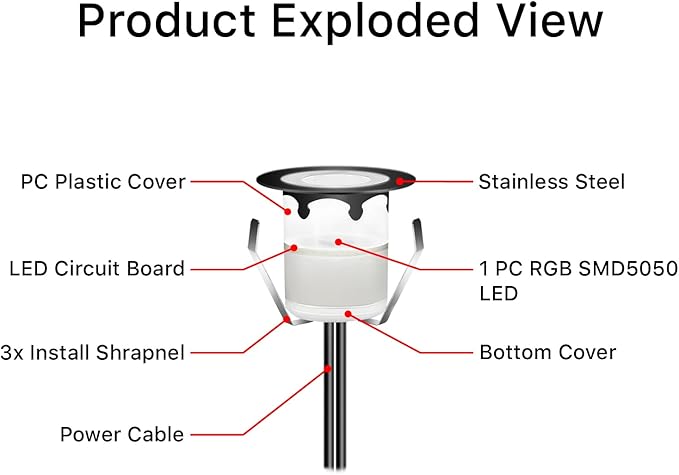 Recessed LED Deck Lights Kits with Protecting Shell,10Pack Φ1.18 IP67 Waterproof 12V Low Voltage Embedded Step | Lumora