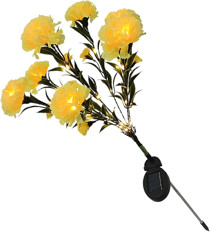 ZJchao Solar Flower Lights LED Carnation Shaped Decorative Light Outdoor Garden Yard Lawn (Yellow)