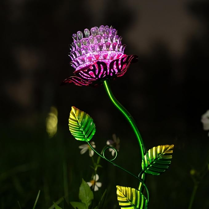 Metal Flower Solar Pathway Lights – Garden Landscape Lighting, Outdoor Yard Decor, Perfect Gifts for Women, Moms & Friends