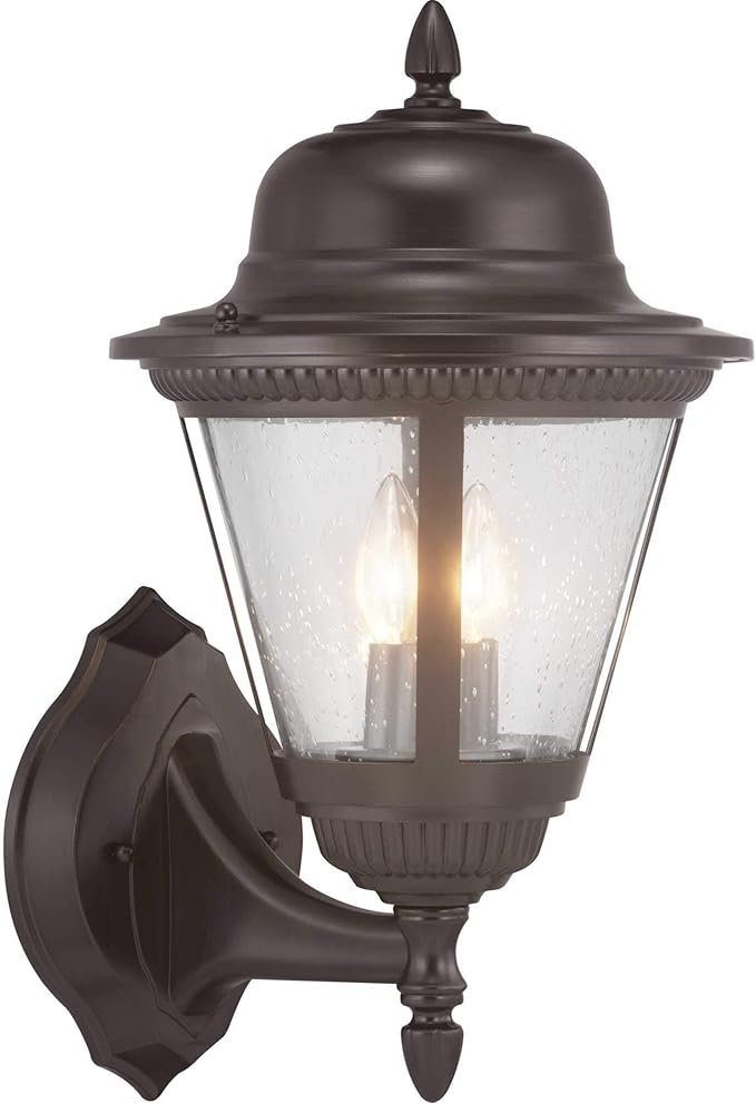Progress Lighting Westport Collection 2-Light Clear Seeded Glass Traditional Outdoor Medium Wall Lantern Light Antique Bronze