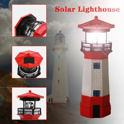 Red Solar Lighthouse, Rotating LED Lighthouse Decorative Lights, Courtyard Waterproof Landscape Lights, Outdoor Solar Lights Resin Crafts As Gifts for Friends.