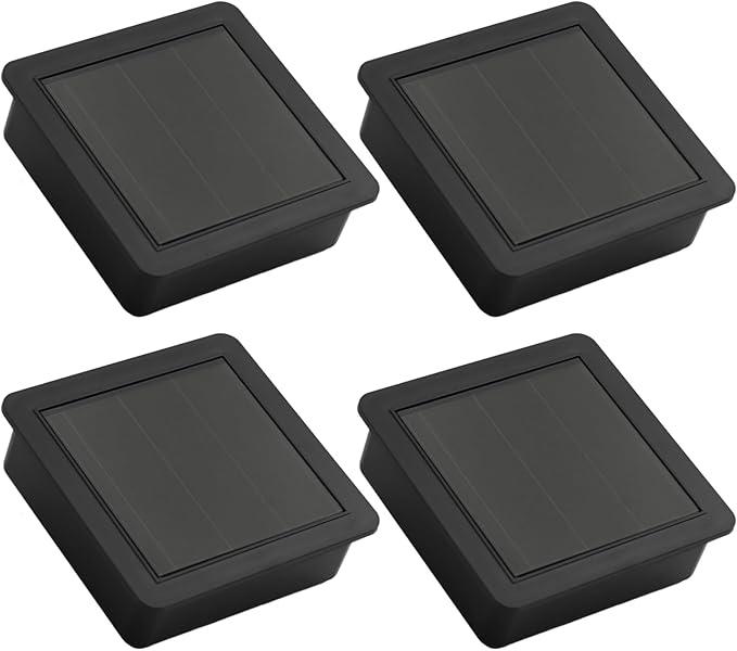 Solar Light Replacement Top Square Panel with Rechargeable Warm White LED for Outdoor Lamps Garden Decor DIY Lampshade 2/4 Pack, Black(4pcs)
