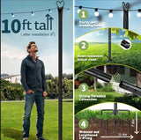 Ottsuls 4 Pack String Light Poles, 10FT Outdoor String Light Poles with Fork and Fixing Clamp, Metal Lighting Poles | Lumora