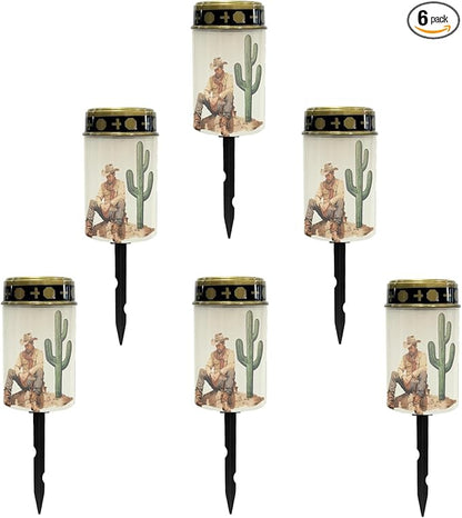 Western Cowboy Cemetery Lights for Grave - Outdoor Solar Garden Lights, Pathway Lanterns for Yard, Patio, Driveway