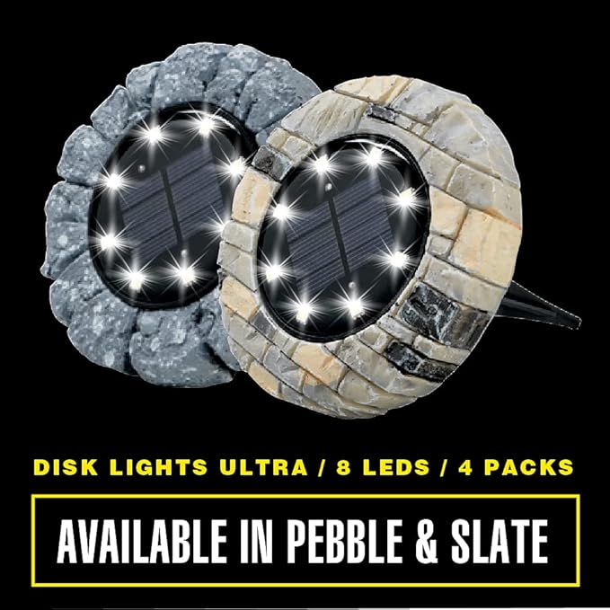 Bell+Howell Disk Lights Solar Ground Lights Stone Dark Gray -Upgraded Wireless Solar Garden - Outdoor Path Light | Lumora